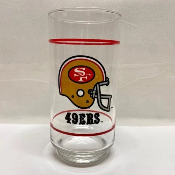 Vintage 49ers NFL x Mobil Oil Promo Drink Glass 16 oz San Francisco 1980's Cup - Picture 7 of 7